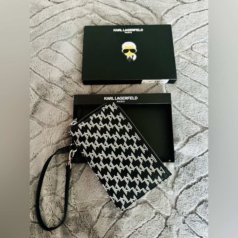 KALR LAGERFELD PARIS Wristlet, Monogram KL Black and Grey